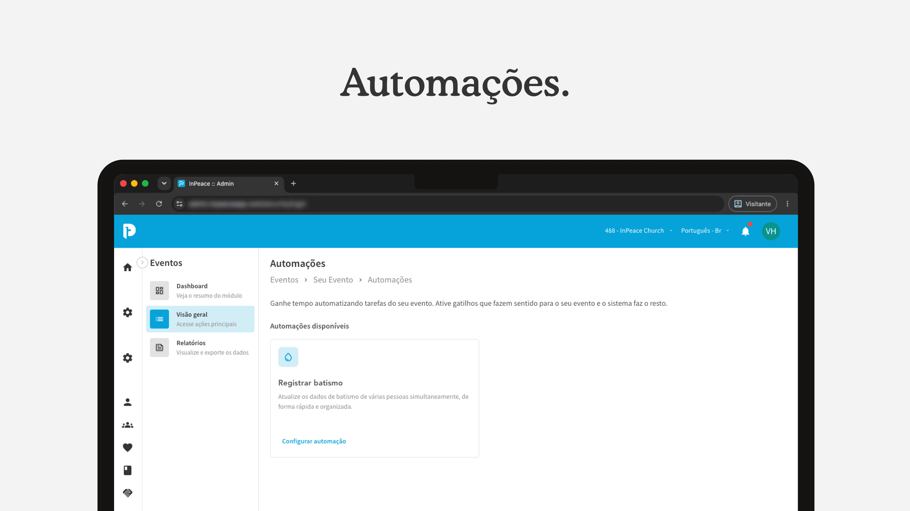 Interface do módulo de automações da InPeace