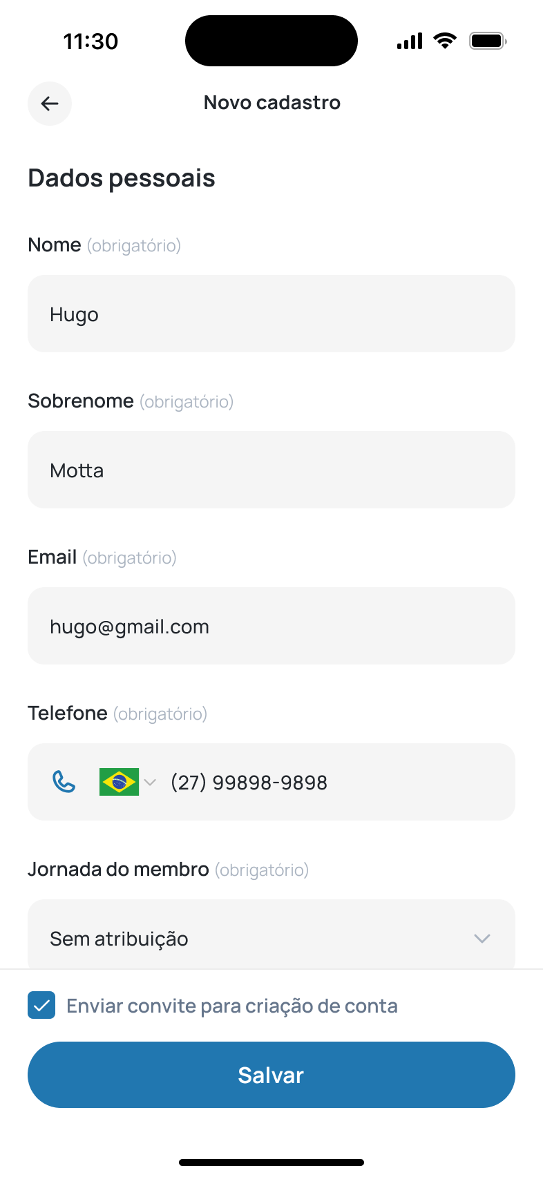 Telefone com DDI e máscara