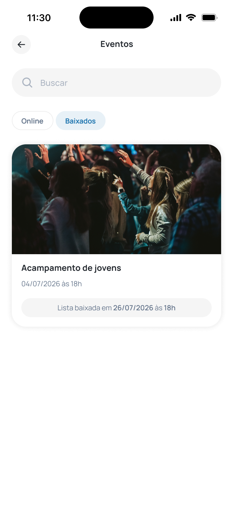 Aba de eventos baixados
