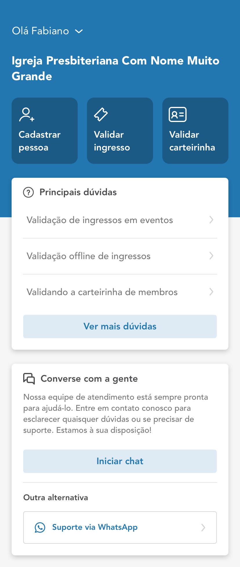 Tela inicial antiga do aplicativo InPeace Manager